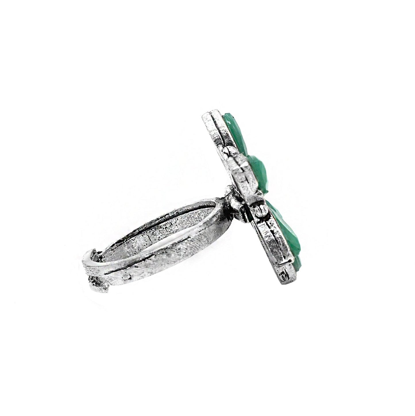Ageless Green Stone Silver Ring - Teejh