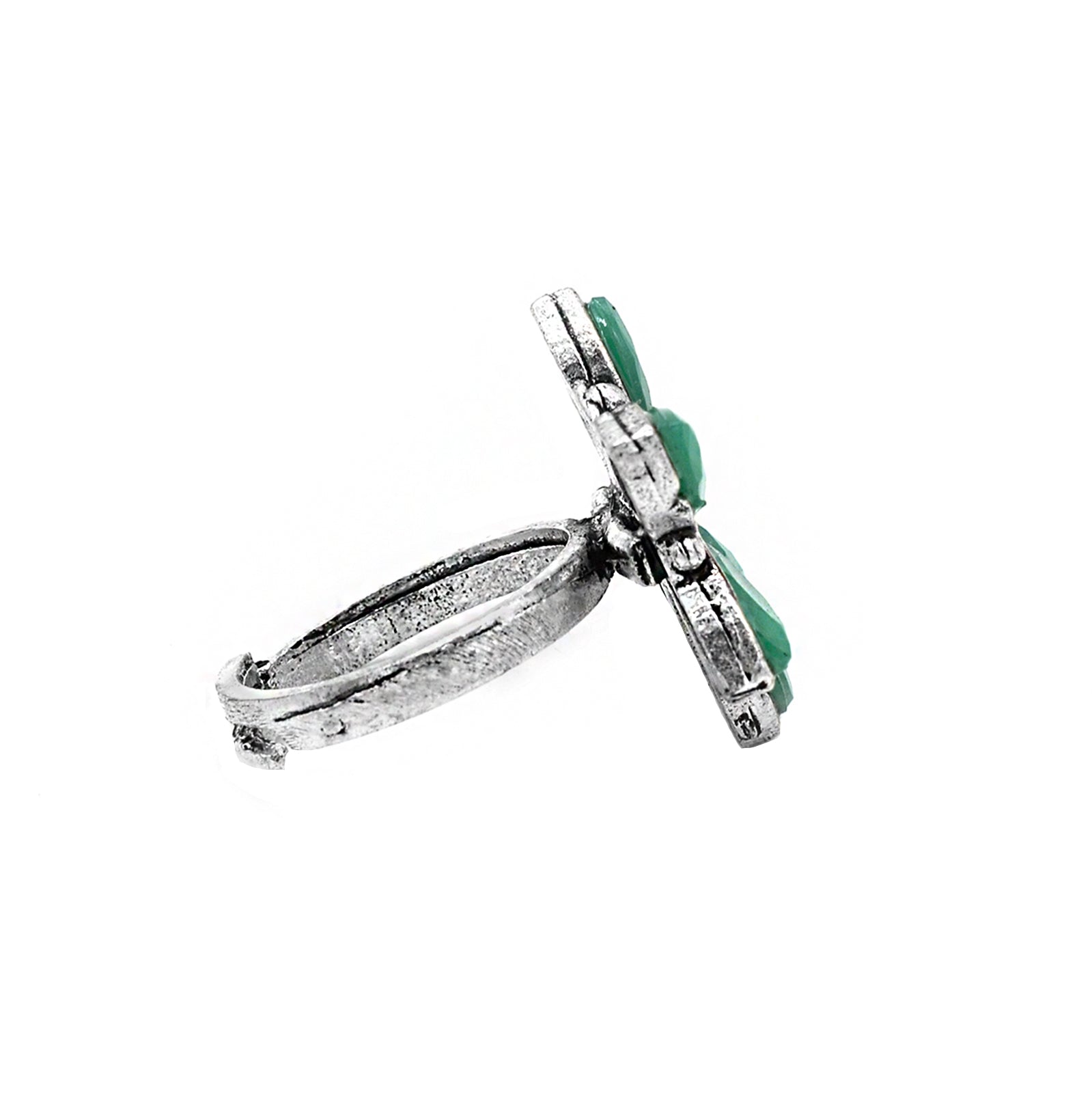 Ageless Green Stone Silver Ring - Teejh