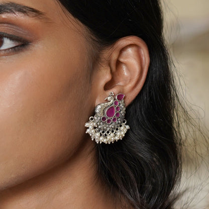 Teejh Nirali Purple Silver Oxidised Earrings