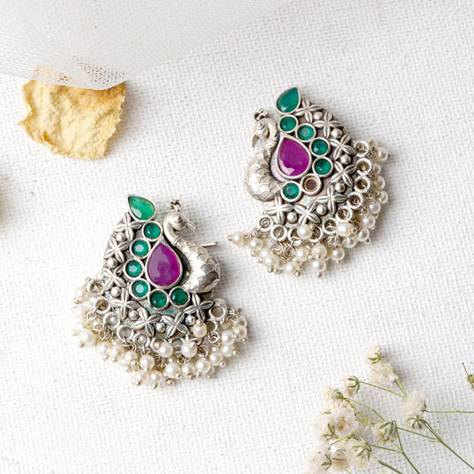 Teejh Nirali Multicolored Silver Oxidised Earrings