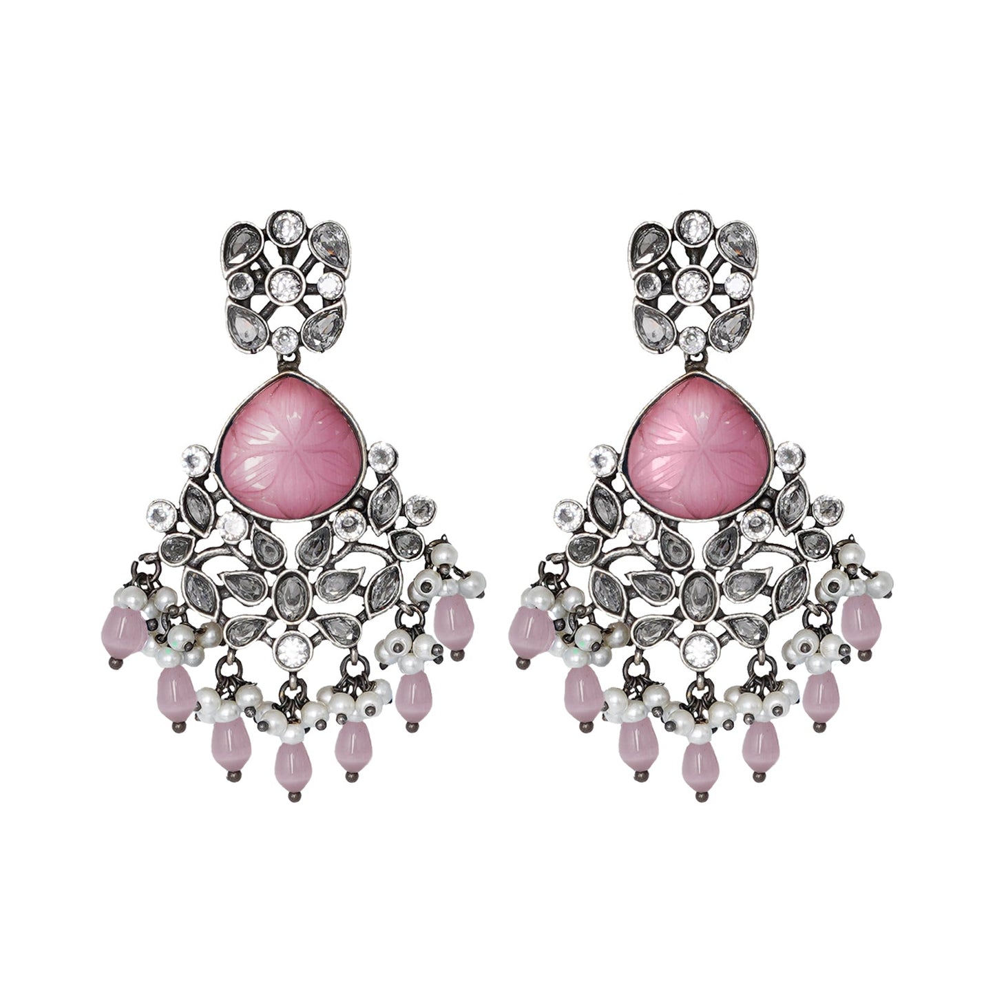 Teejh Anaika Silver Oxidised Pink Stone Earrings