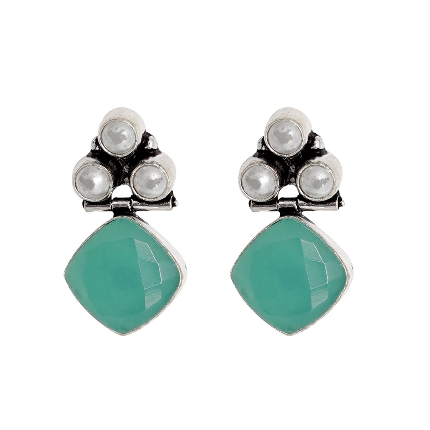 Teejh Delisha  Light Blue Stone Silver Oxidised  Stud Earrings