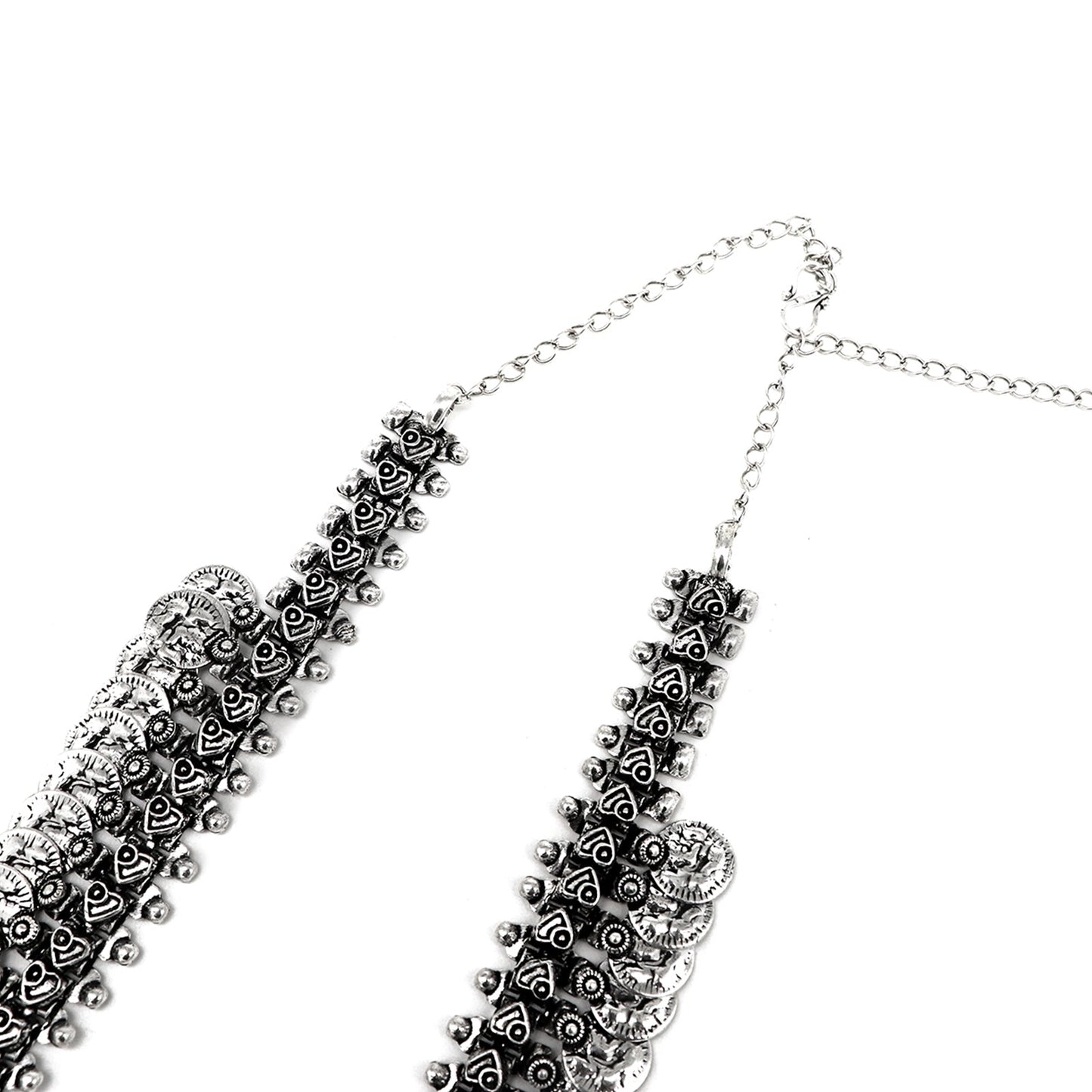 Kaveesha Silver Oxidized Peacock Necklace Set - Teejh