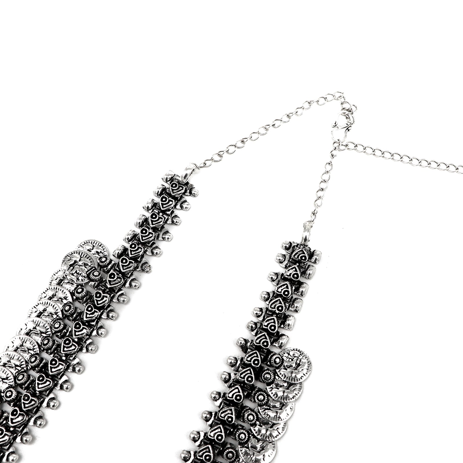 Kaveesha Silver Oxidized Peacock Necklace Set - Teejh