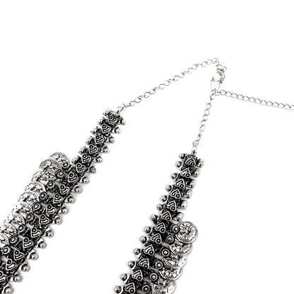 Kaveesha Silver Oxidized Peacock Necklace Set - Teejh
