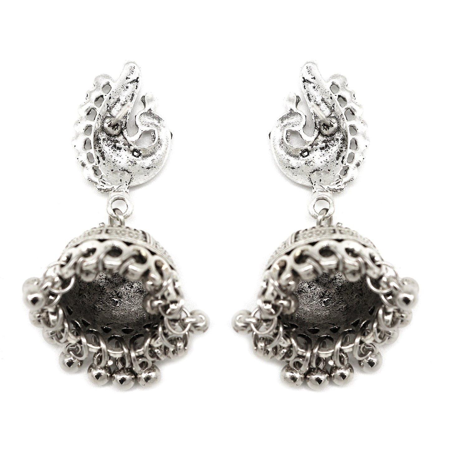 Kaveesha Silver Oxidized Peacock Necklace Set - Teejh