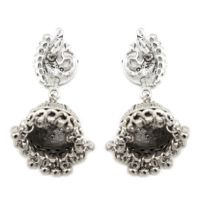 Kaveesha Silver Oxidized Peacock Necklace Set - Teejh