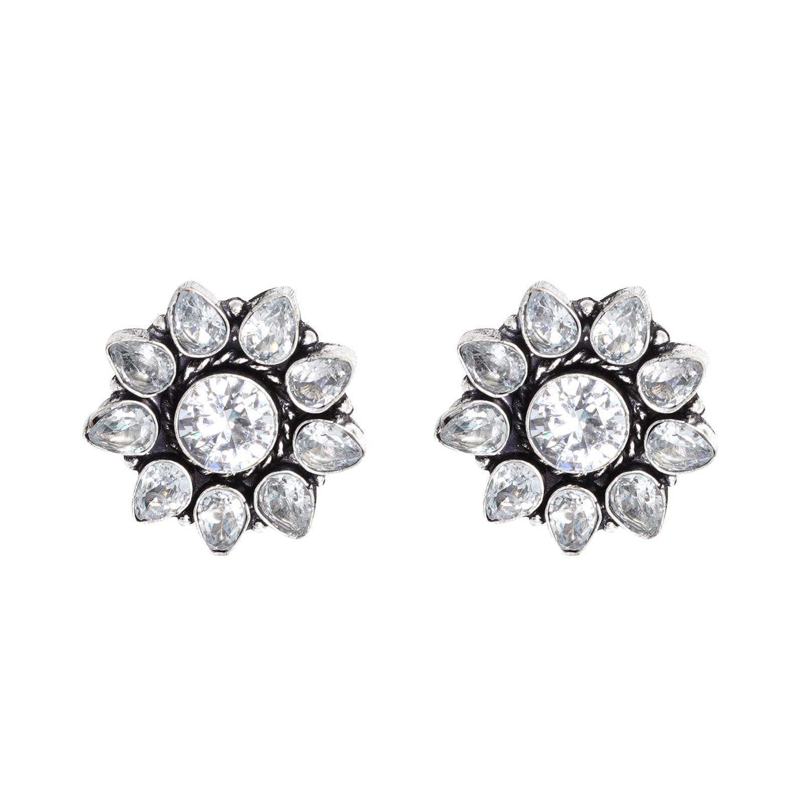 Teejh Hrida White Stone Silver Oxidised Stud Earrings