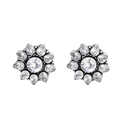 Teejh Hrida White Stone Silver Oxidised Stud Earrings
