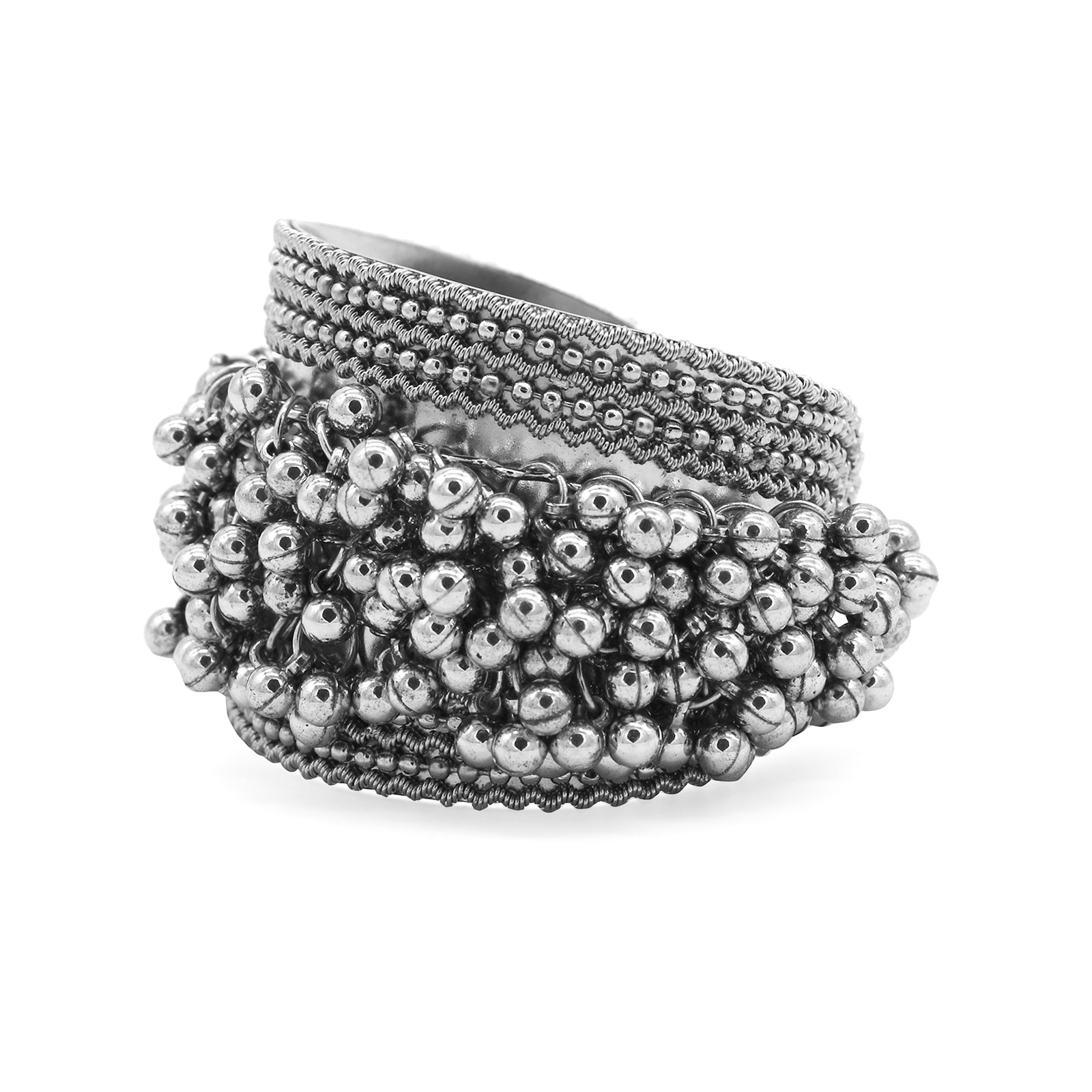 Chakrika Silver Gungroo Oxidized Bangle - Teejh