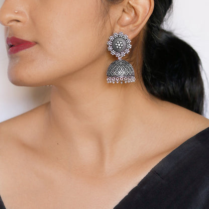 Ishani Silver Oxidized Jhumki - Teejh