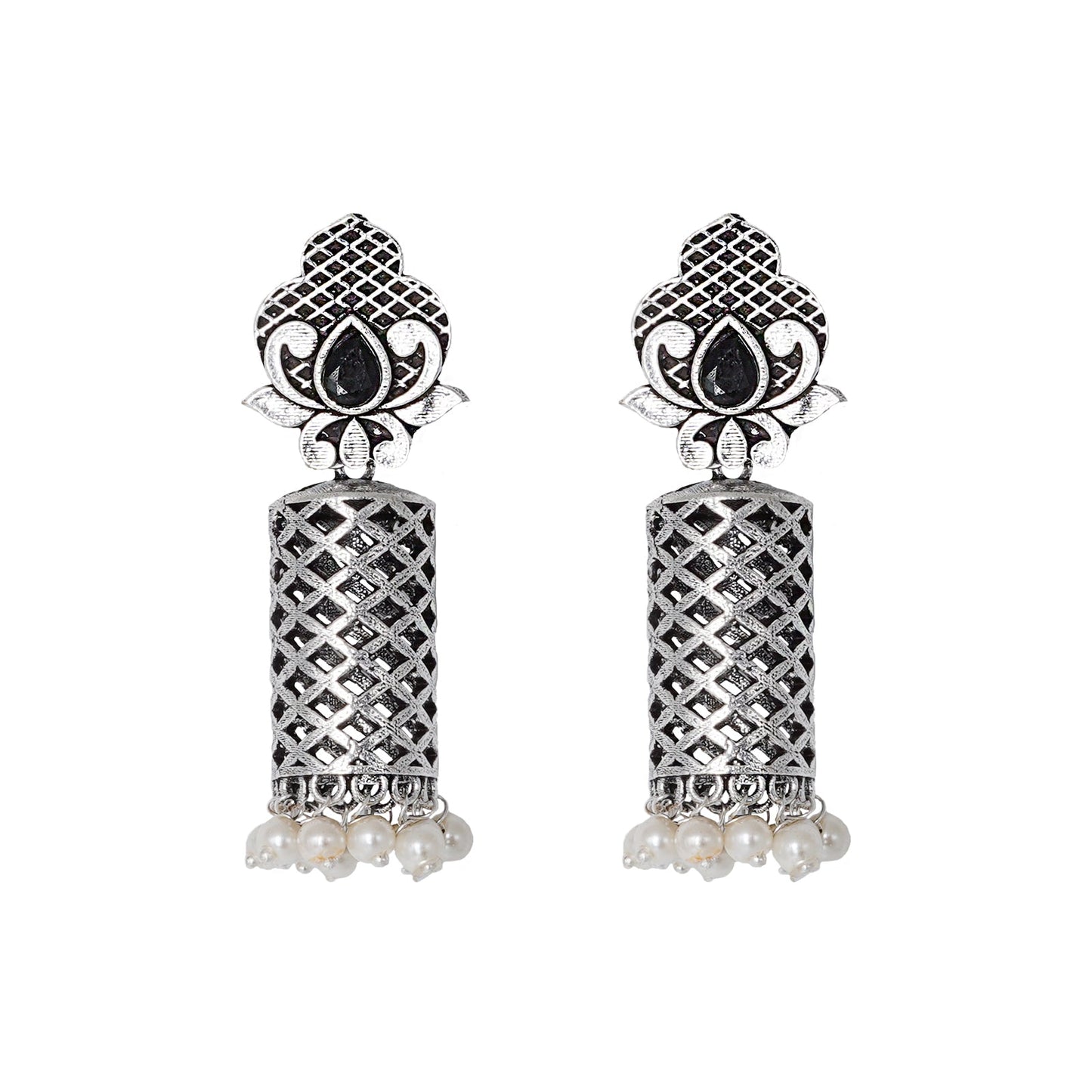 Teejh Akshara Silver Oxidised Earrings