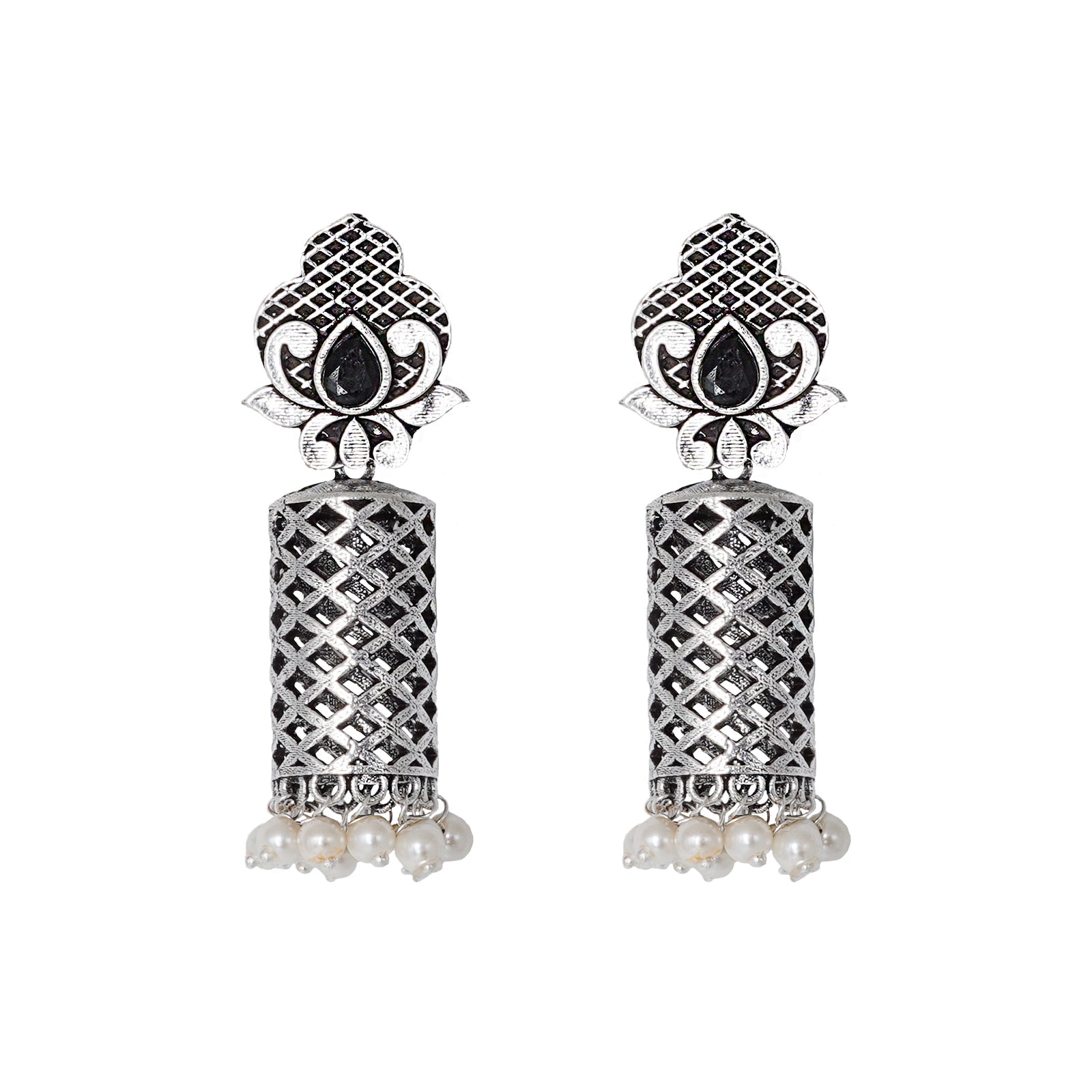 Teejh Akshara Silver Oxidised Earrings