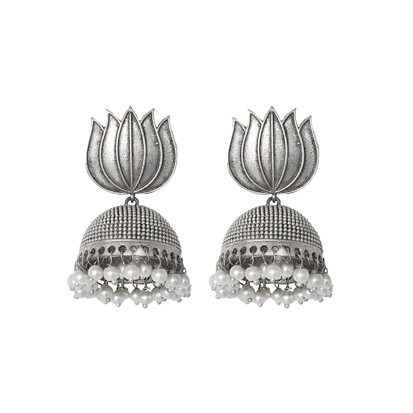 Teejh Sadika Lotus Silver Oxidised Earrings