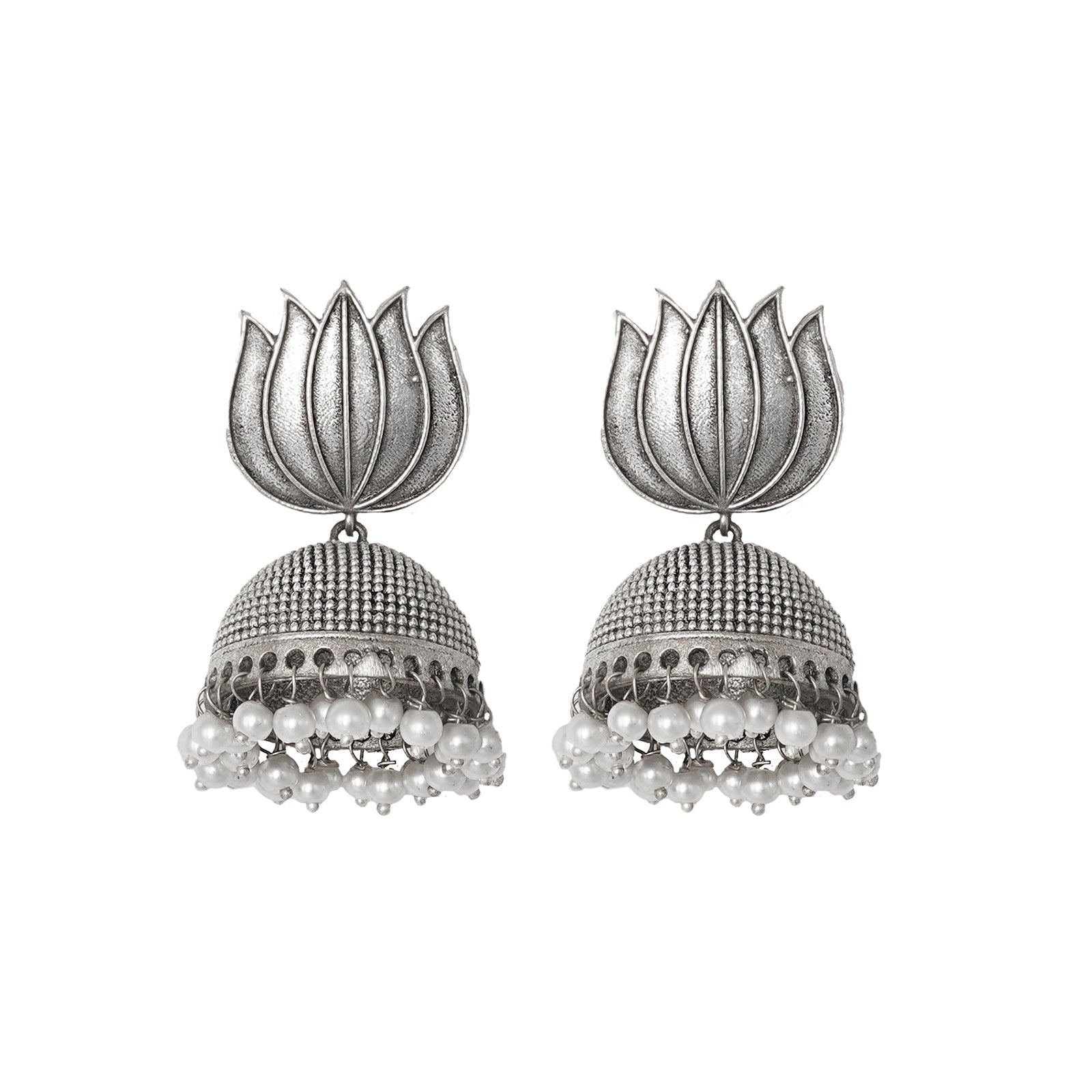 Teejh Sadika Lotus Silver Oxidised Earrings