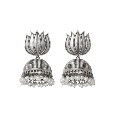 Teejh Sadika Lotus Silver Oxidised Earrings