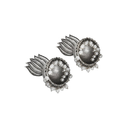 Teejh Sadika Lotus Silver Oxidised Earrings