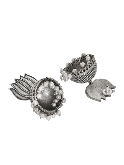 Teejh Sadika Lotus Silver Oxidised Earrings