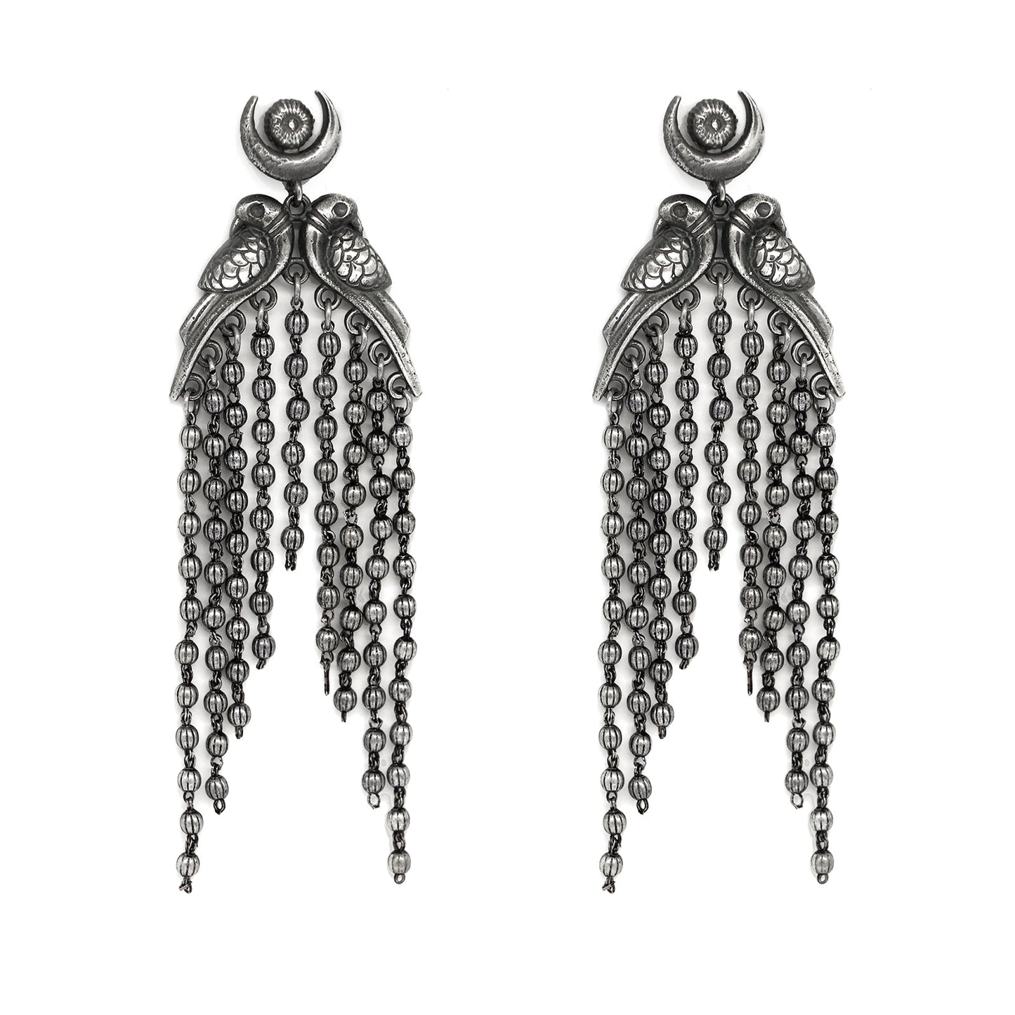Shatakshi Peacock Silver Oxidized Earrings - Teejh