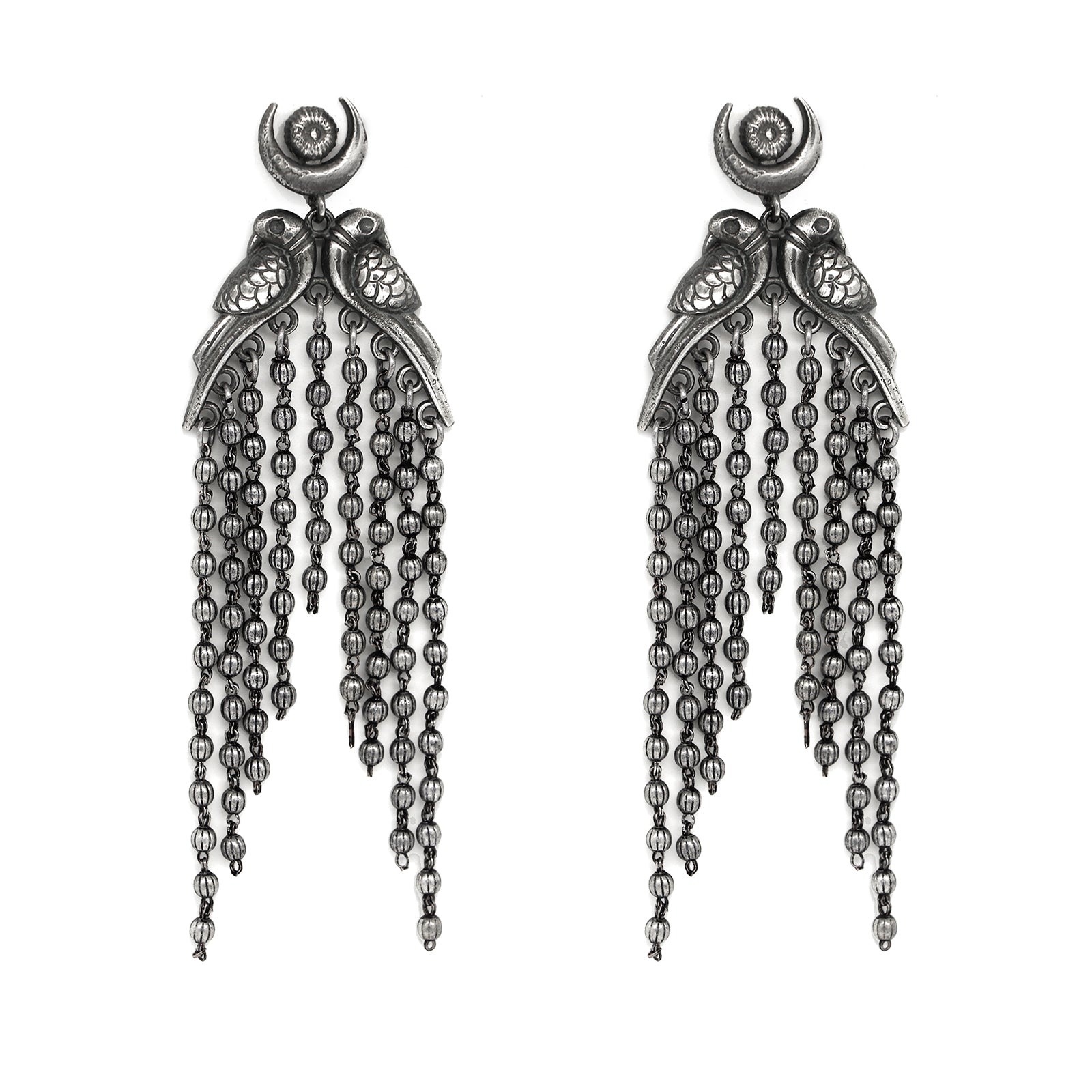 Shatakshi Peacock Silver Oxidized Earrings - Teejh