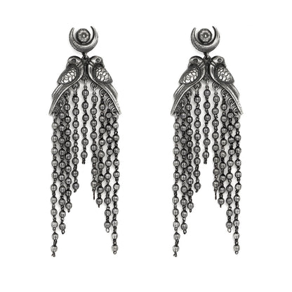Shatakshi Peacock Silver Oxidized Earrings - Teejh
