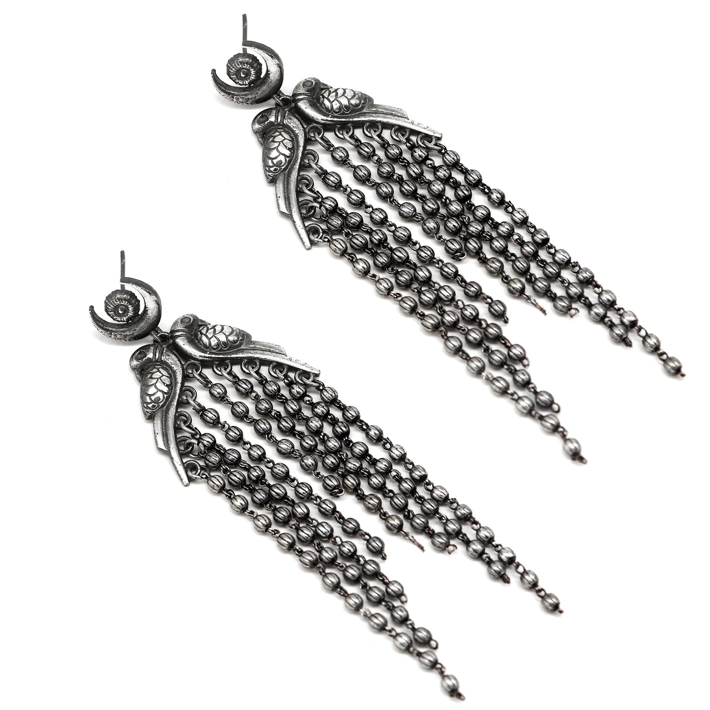 Shatakshi Peacock Silver Oxidized Earrings - Teejh
