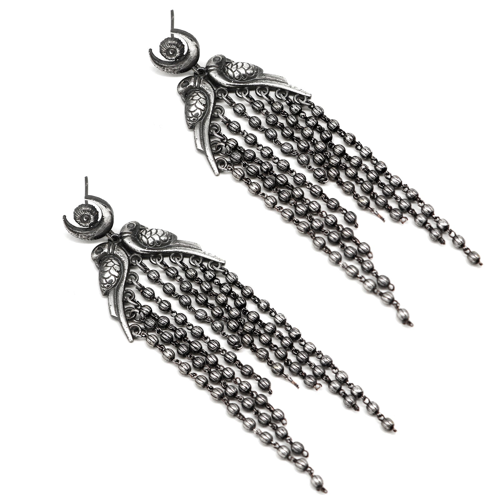Shatakshi Peacock Silver Oxidized Earrings - Teejh