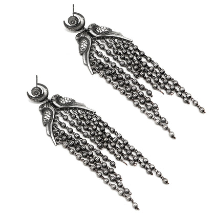 Shatakshi Peacock Silver Oxidized Earrings - Teejh