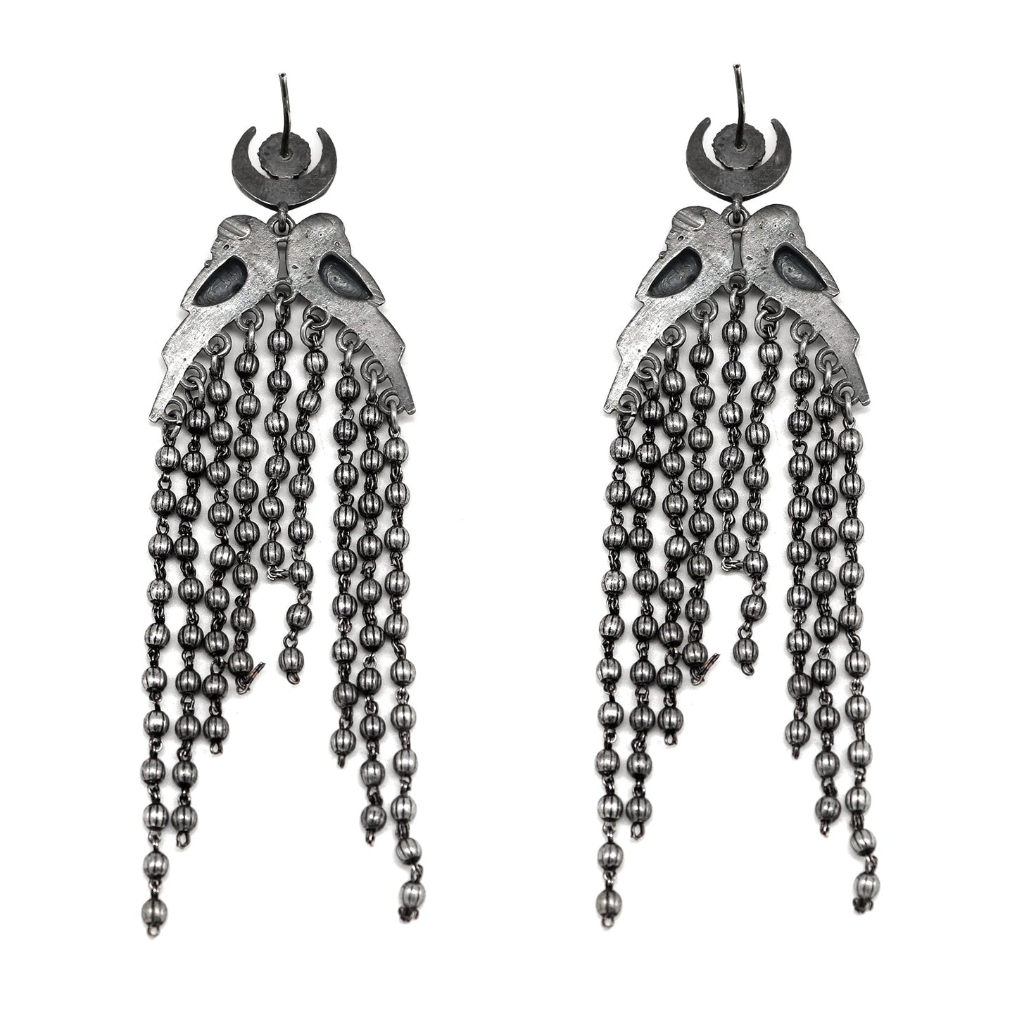 Shatakshi Peacock Silver Oxidized Earrings - Teejh