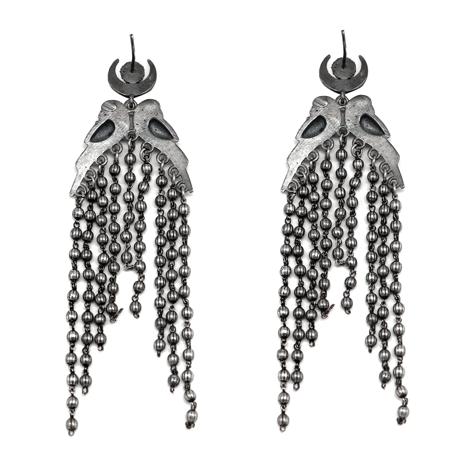 Shatakshi Peacock Silver Oxidized Earrings - Teejh