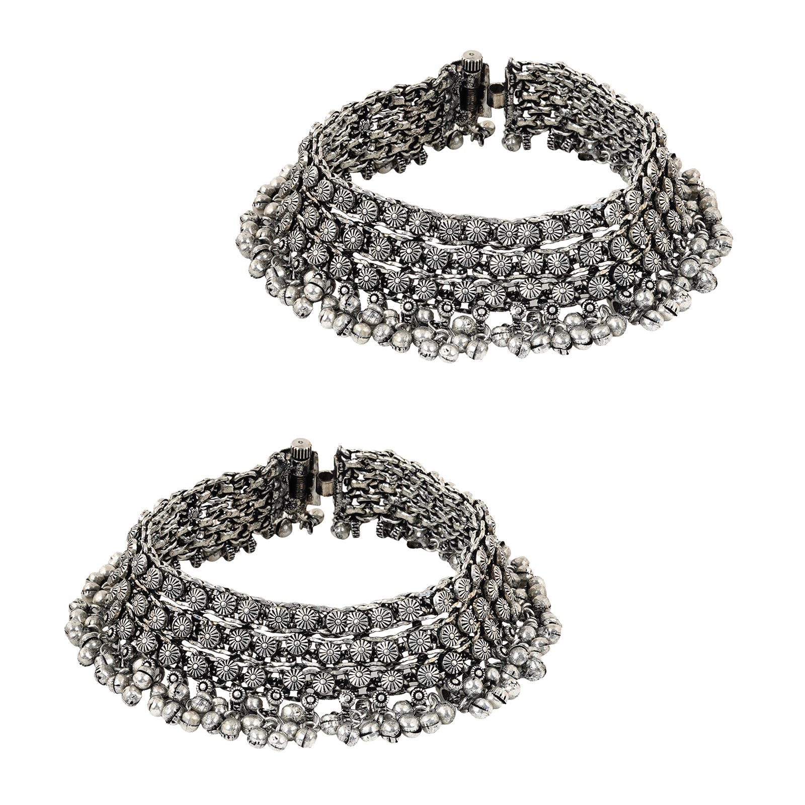 Teejh Turvi silver oxidised anklets