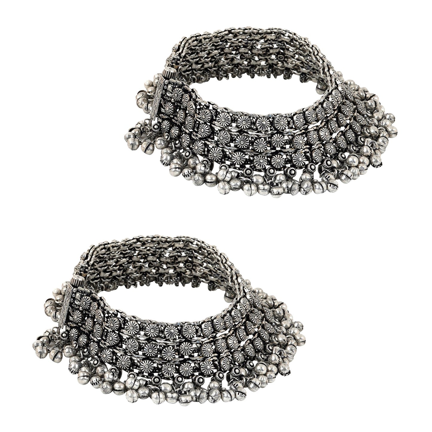 Teejh Turvi silver oxidised anklets