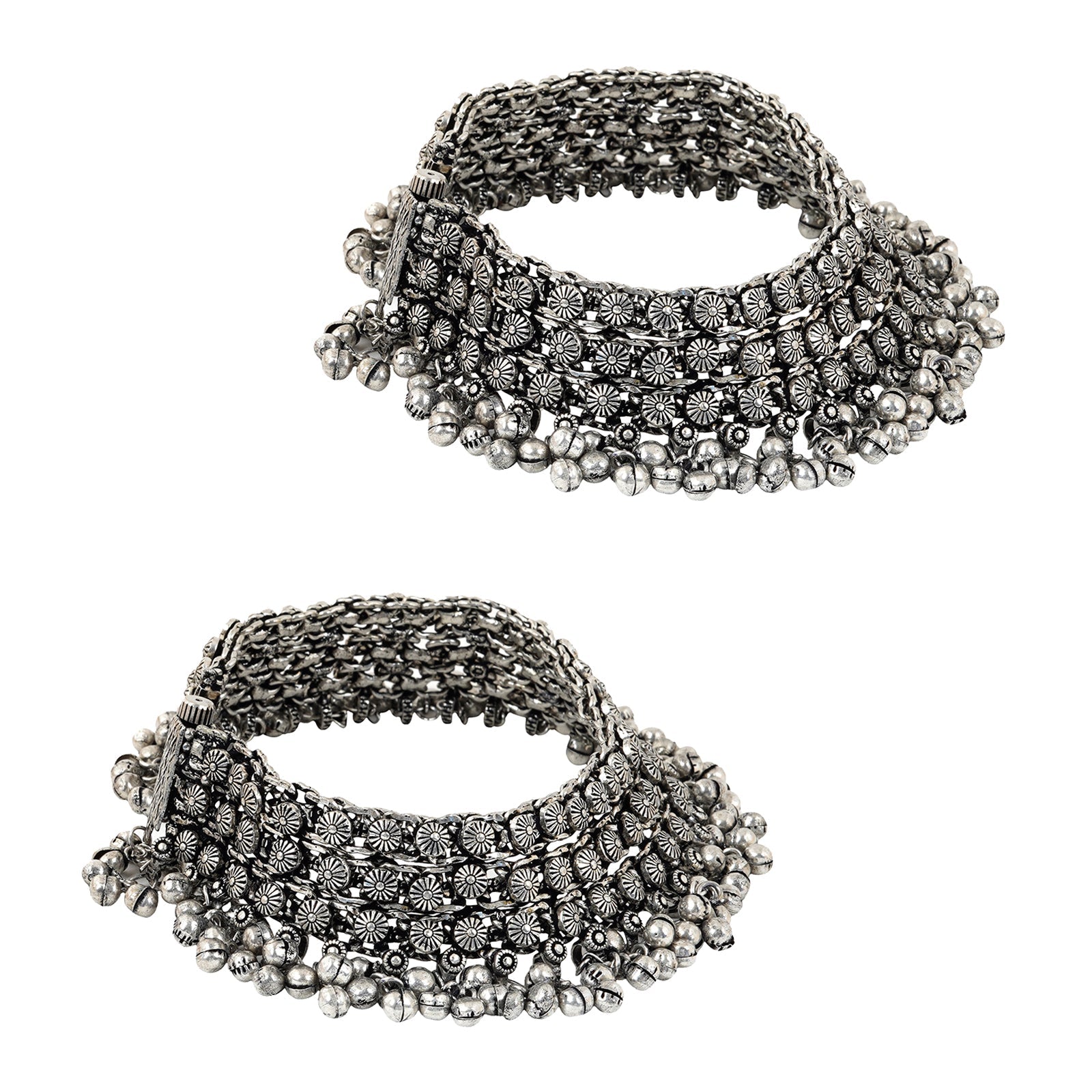 Teejh Turvi silver oxidised anklets