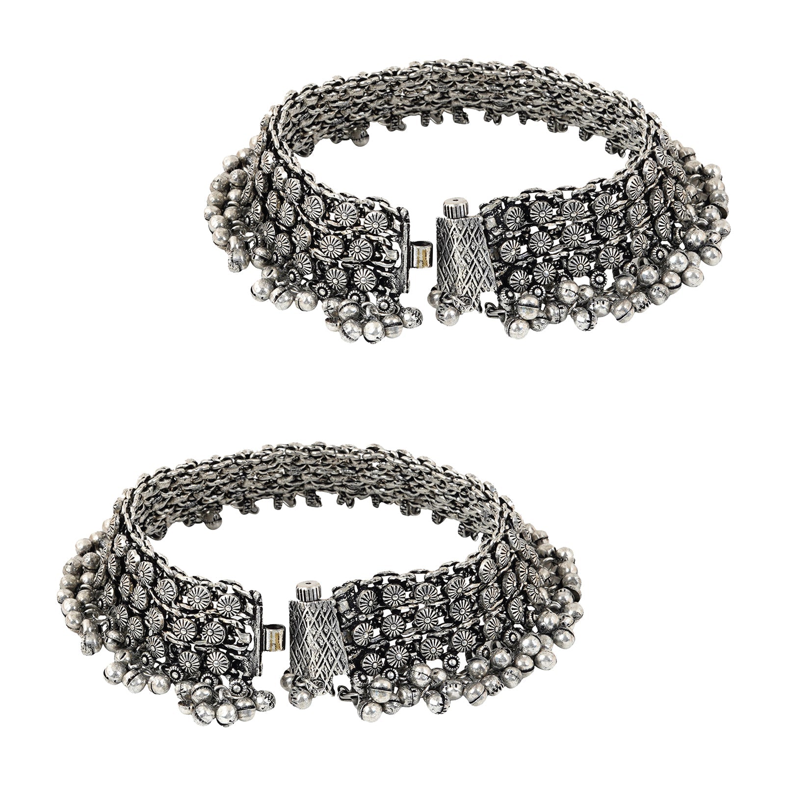 Teejh Turvi silver oxidised anklets