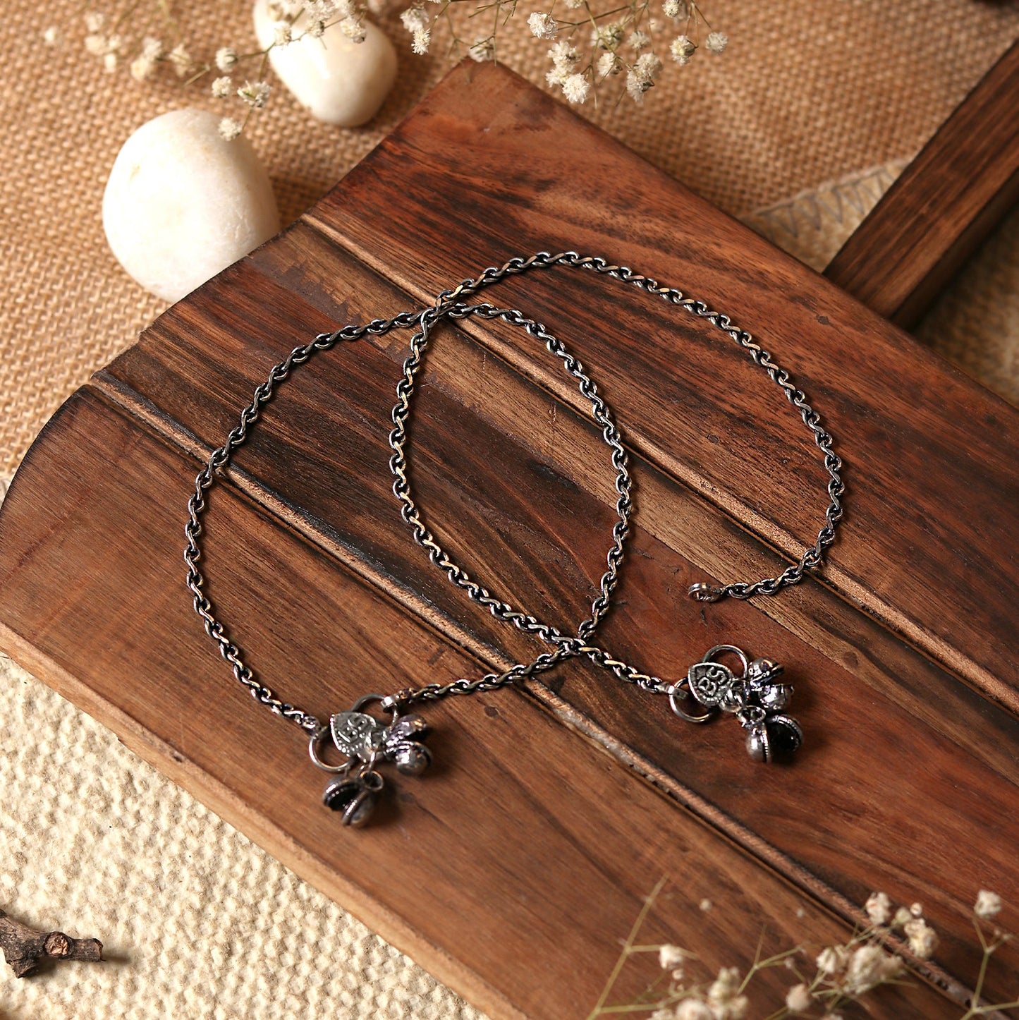 Teejh Kuvira Silver Oxidised Anklets