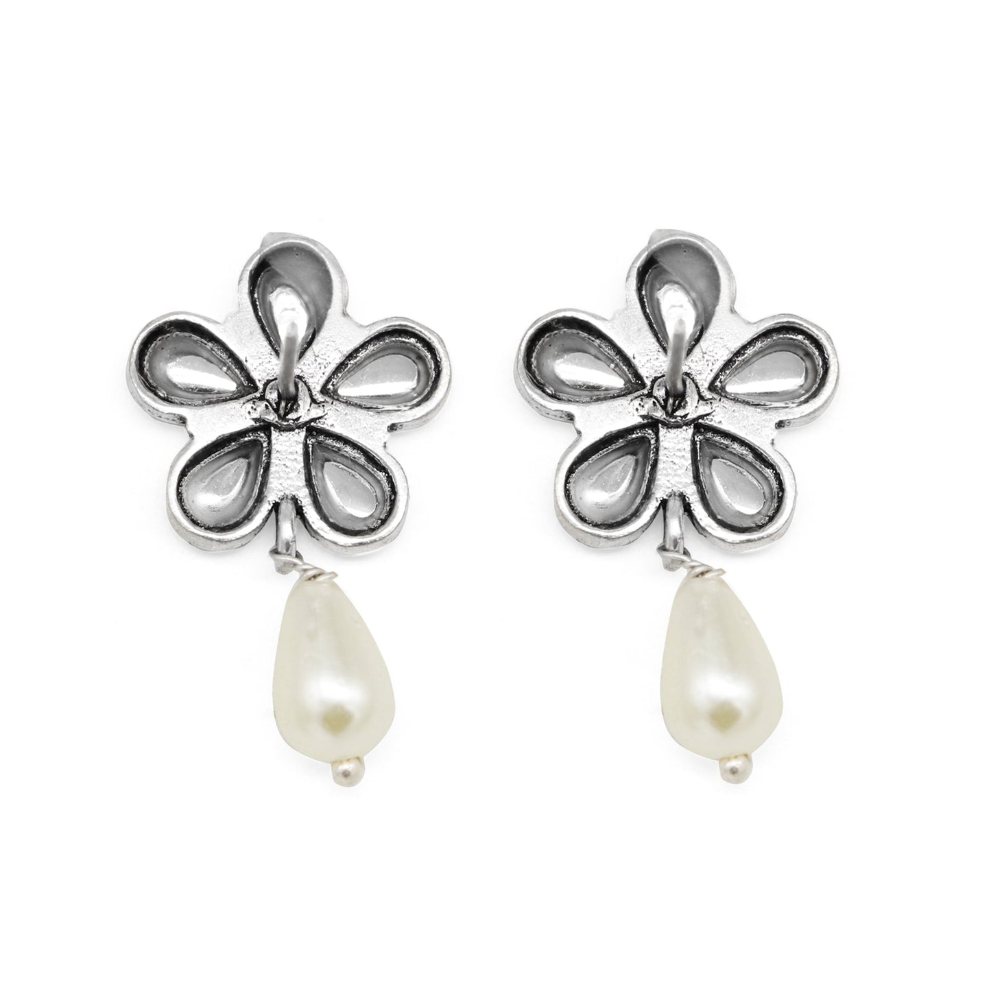 Amritaya Floral Polki Silver Oxidized Earrings - Teejh