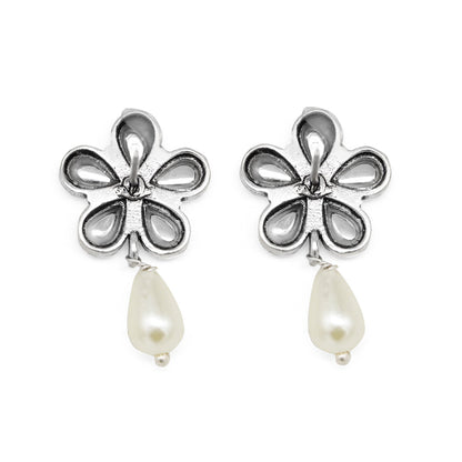 Amritaya Floral Polki Silver Oxidized Earrings - Teejh