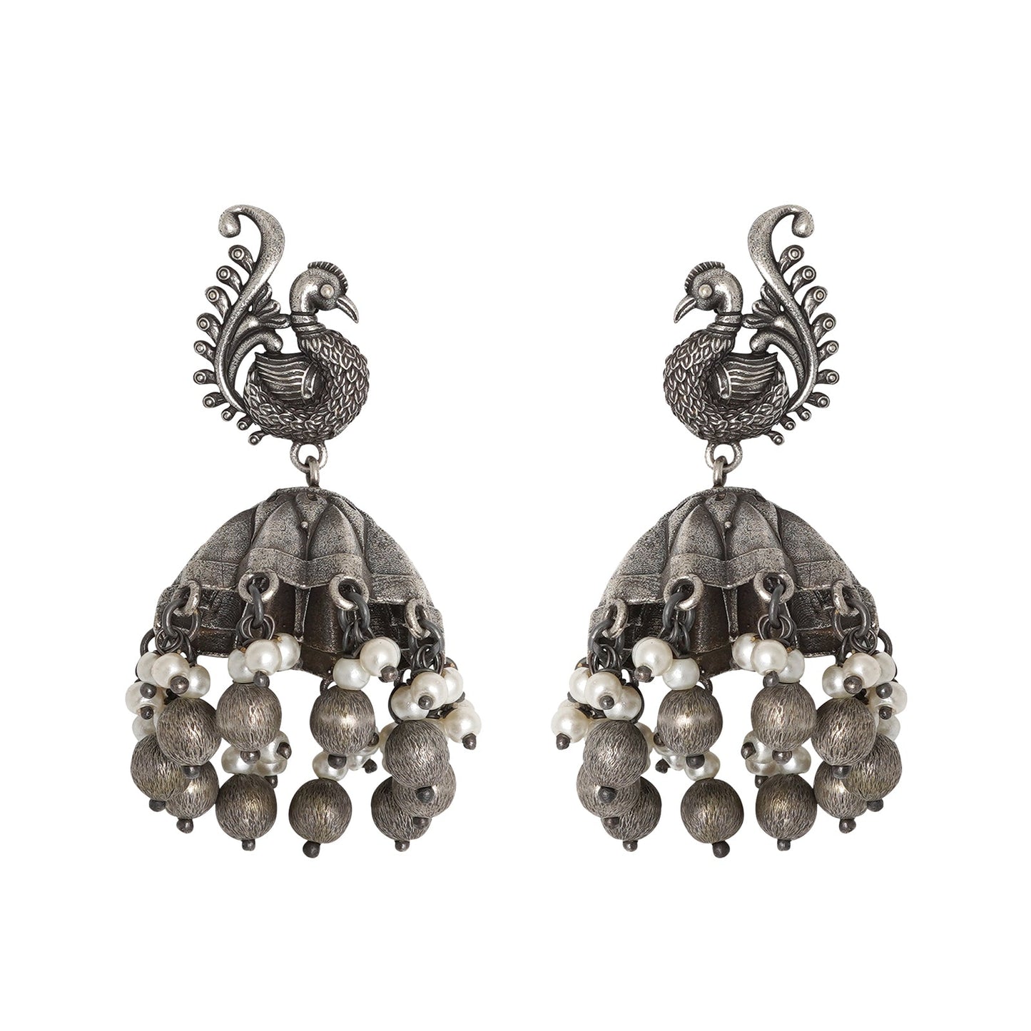 Teejh Hasini Peacock Silver Oxidised Earrings