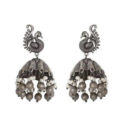 Teejh Hasini Peacock Silver Oxidised Earrings