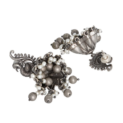Teejh Hasini Peacock Silver Oxidised Earrings
