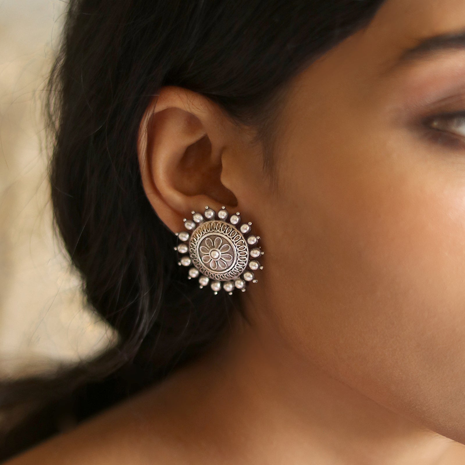 Teejh Monika Silver Oxidised Earrings