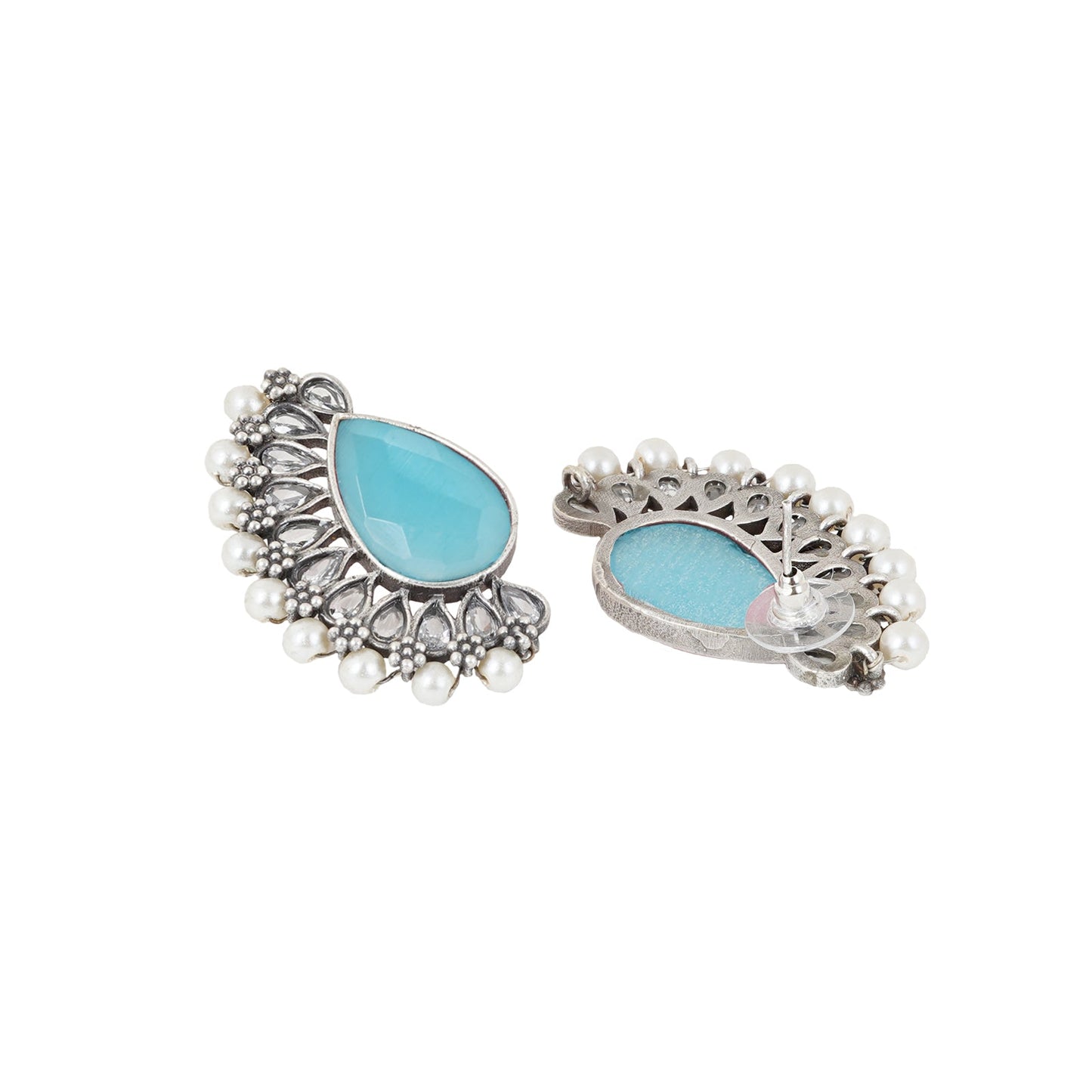 Teejh Mahir Blue Silver Oxidised Earrings