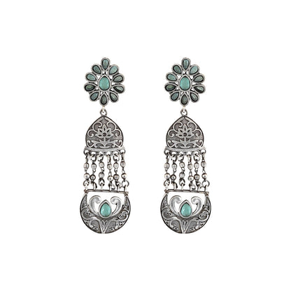Teejh Bina Floral Green Silver Oxidised Earrings