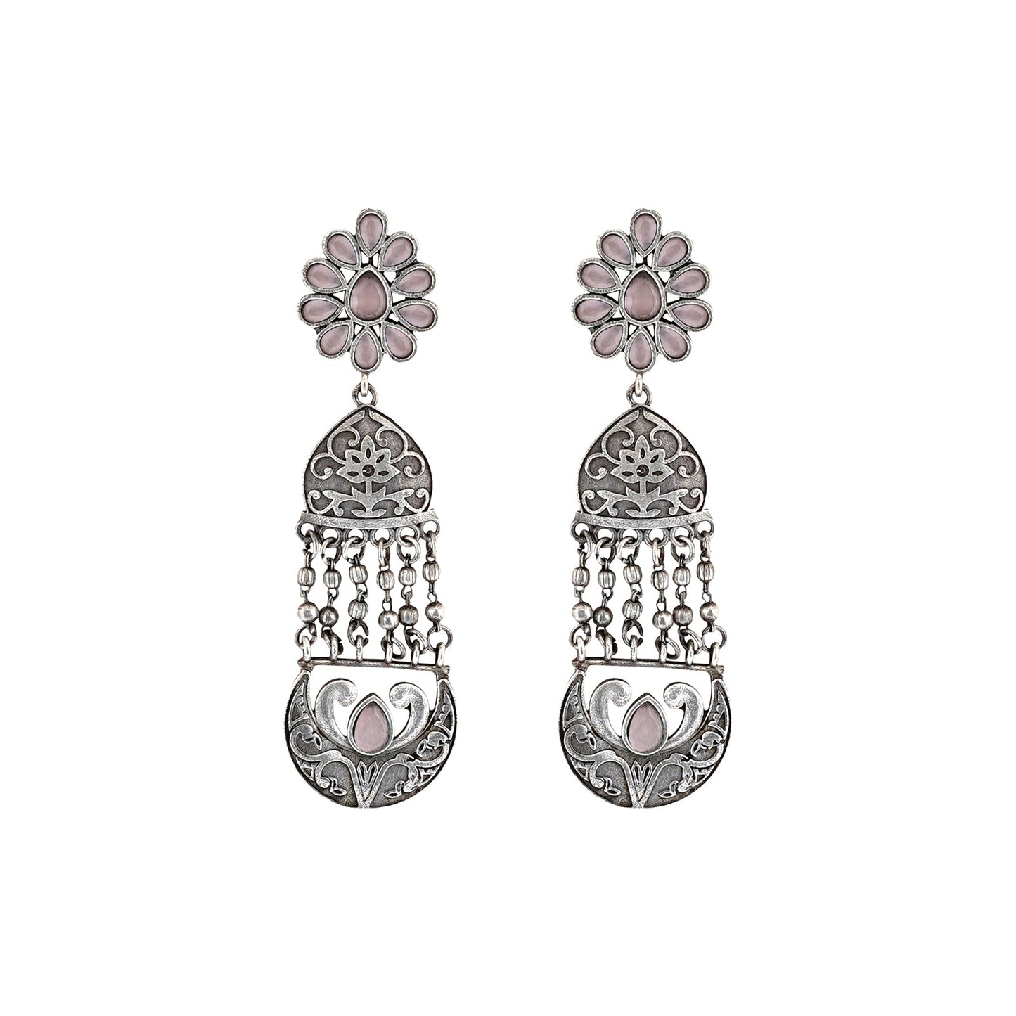 Teejh Bina Floral Pink  Silver Oxidised Earrings