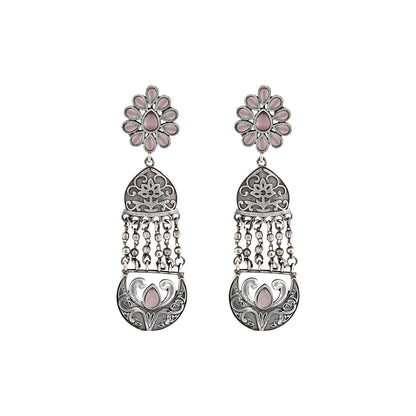 Teejh Bina Floral Pink  Silver Oxidised Earrings