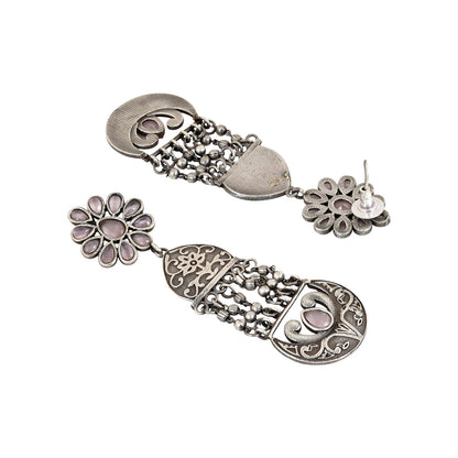 Teejh Bina Floral Pink  Silver Oxidised Earrings