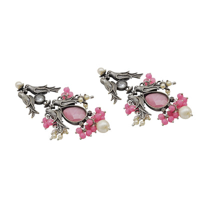 Teejh Shyala Pink and Silver Oxidised Earring