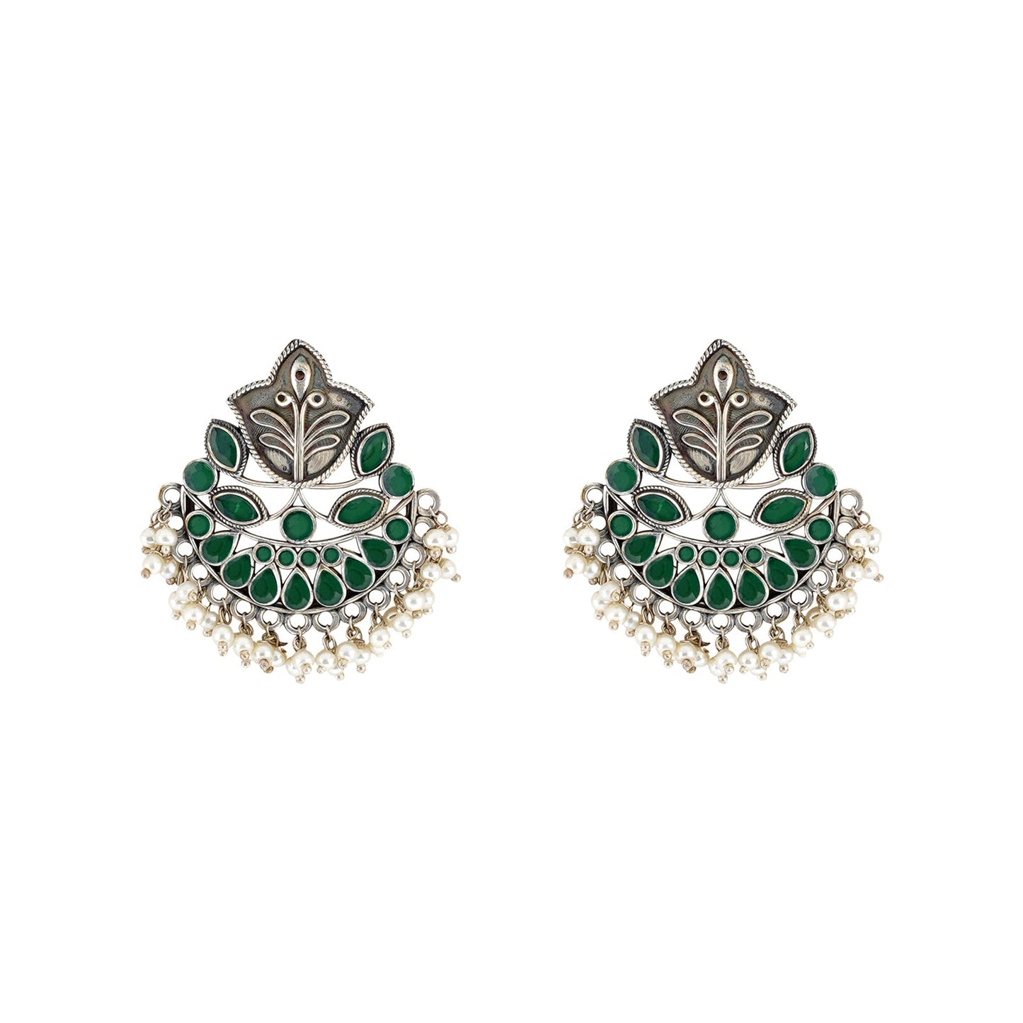 Teejh Nimrat Green Stone Silver Oxidised Earrings