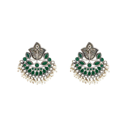 Teejh Nimrat Green Stone Silver Oxidised Earrings