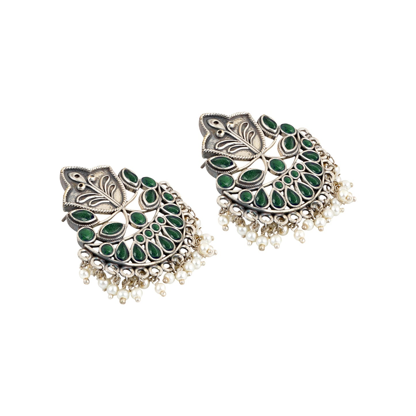 Teejh Nimrat Green Stone Silver Oxidised Earrings